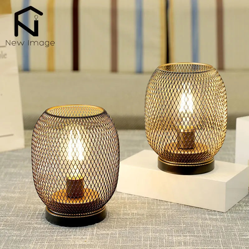 2Pcs Metal Round Shaped Lantern  LED & Battery Powered