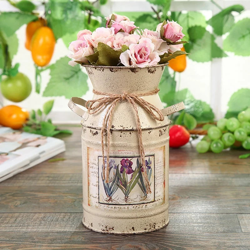 Shabby Table Iron Bucket Flower Vase