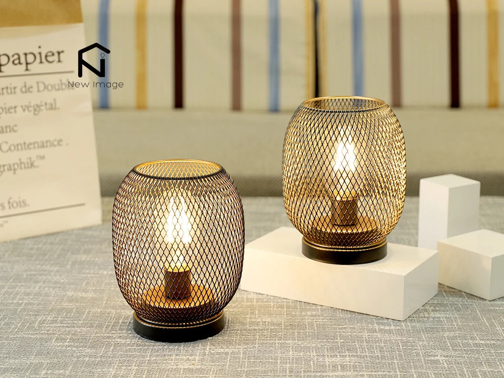 2Pcs Metal Round Shaped Lantern  LED & Battery Powered