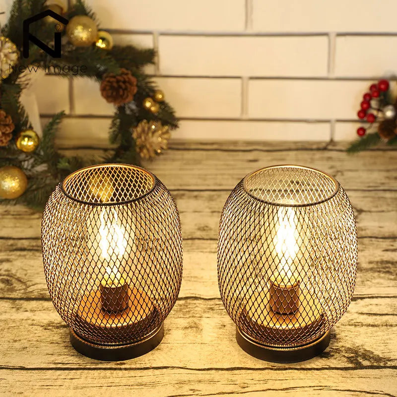 2Pcs Metal Round Shaped Lantern  LED & Battery Powered